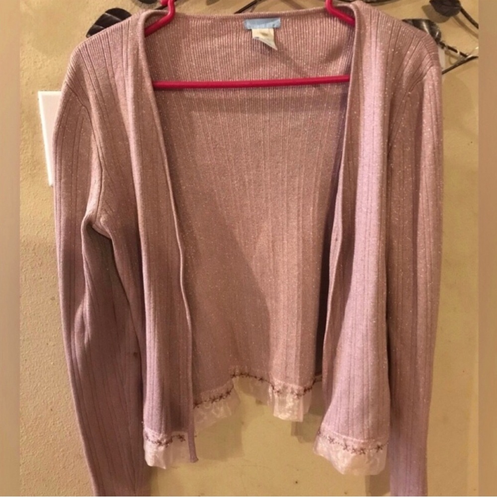 Sparkle Silk Open-Front Ribbed Cardigan - Dusty Rose Size M